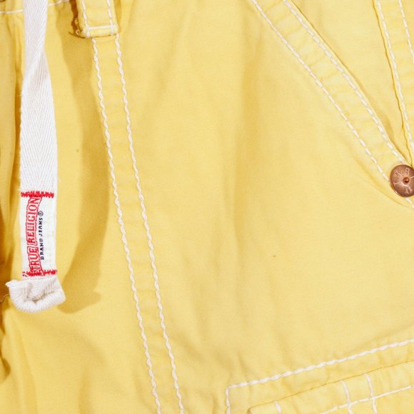 True Religion Mens Issac Cargo Bright Yellow Shorts Cut Off Drawstring Cotton 33 - Picture 5 of 15